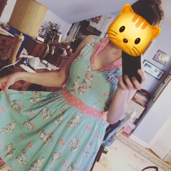 Sourpuss Clothing || Blue & Pink Sailor Cat Dress w/ Collar - Picture 3 of 4